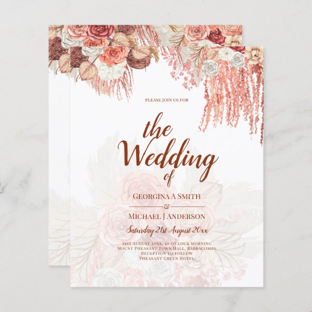 BUDGETEN Terracotta Ro Pampas Grass Blommigt Bröll (Fram/baksida)