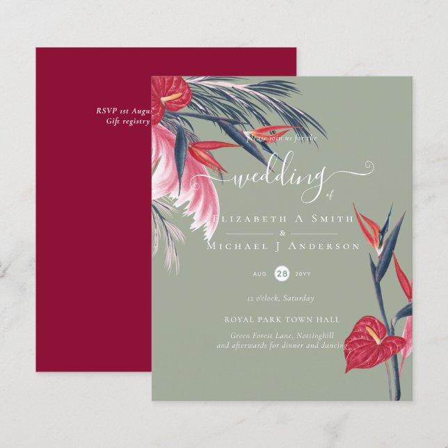 BUDGETEN Tropiskt Pampas Grass Navy Berry Bröllop (Fram/baksida)