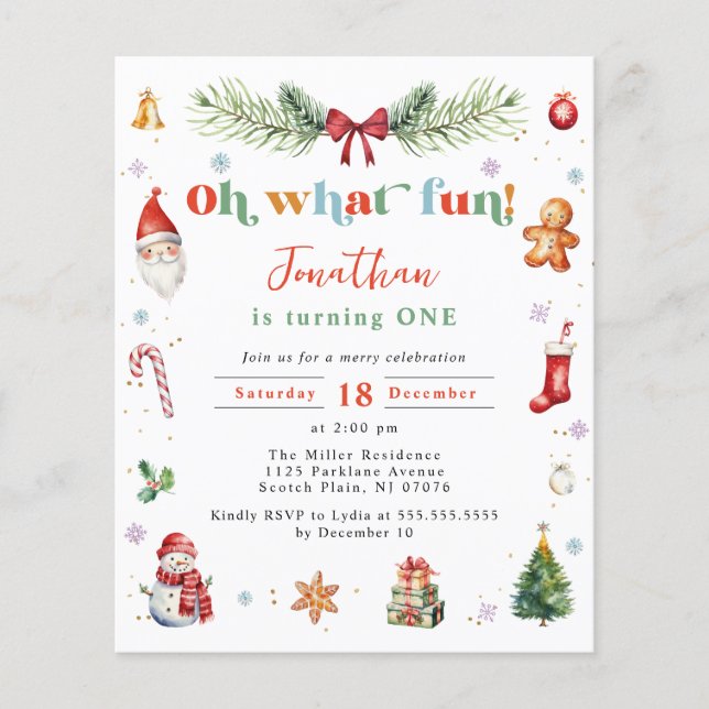 Budgeten Vilken Roligt jul, färgad 1:a födelsedag (Framsida)