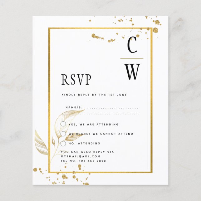BUDGETEN Vit Guld-inbjudan till bröllop (Framsida)