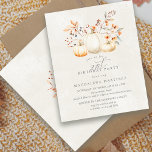 BUDGETEN Vit Pumpkin 21:a födelsedagsinbjudan<br><div class="desc">Vita pumpor från eleganten är inkapslade i röda löv,  orange och sage grönt och vilda blommor.</div>