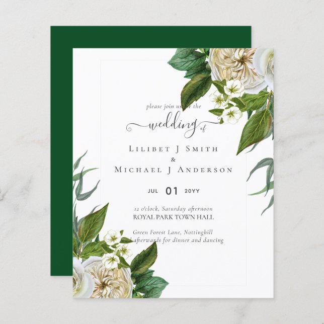 BUDGETEN Vit ros Bouquet Blommigt Bröllop (Fram/baksida)