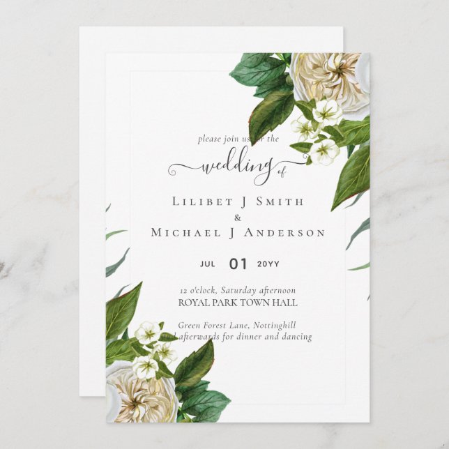 BUDGETEN Vit ros Bouquet Blommigt Bröllop (Fram/baksida)