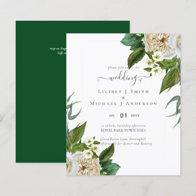 BUDGETEN Vit ros Bouquet Blommigt Bröllop (Fram/baksida)