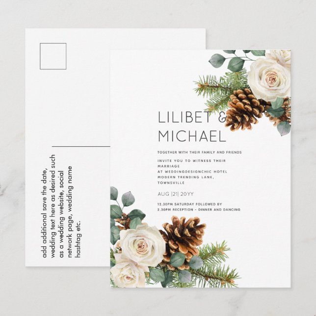BUDGETEN Winter Wedlad Eucalyptus Greenery Ro Vykort (Fram/baksida)