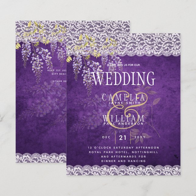BUDGETEN Wisteria Lila Blommigt Snöre Wedding INVI (Fram/baksida)