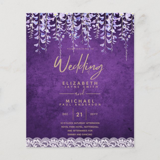 BUDGETEN Wisteria Lila Blommigt Snöre Wedding INVI Flygblad (Framsidan)