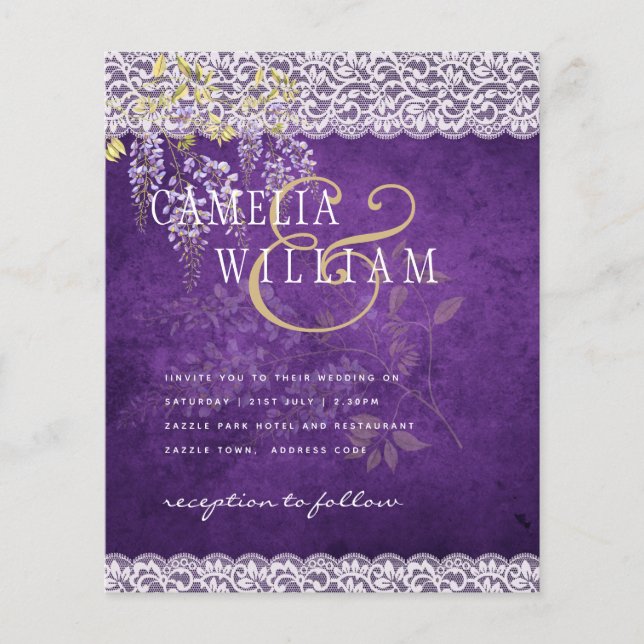 BUDGETEN Wisteria Lila Blommigt Snöre Wedding INVI Flygblad (Framsidan)