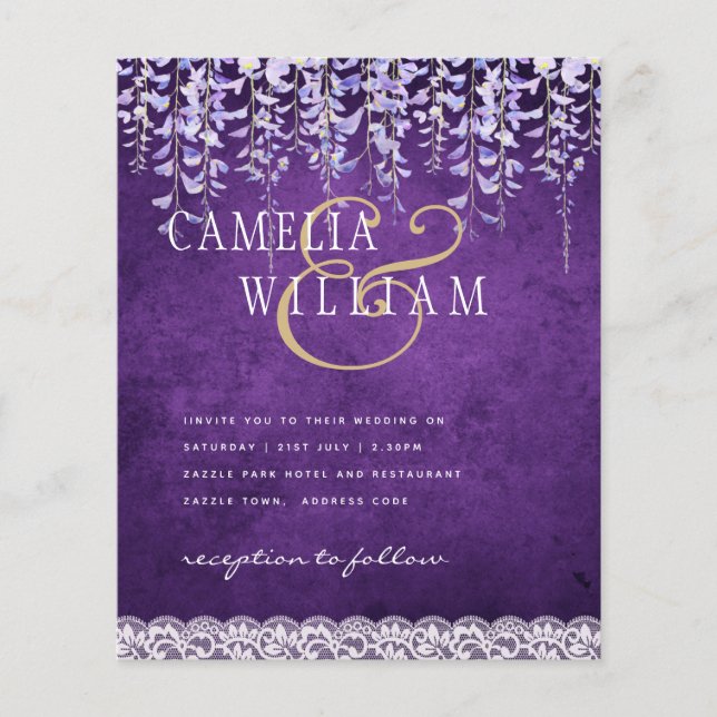 BUDGETEN Wisteria Lila Blommigt Snöre Wedding INVI Flygblad (Framsidan)