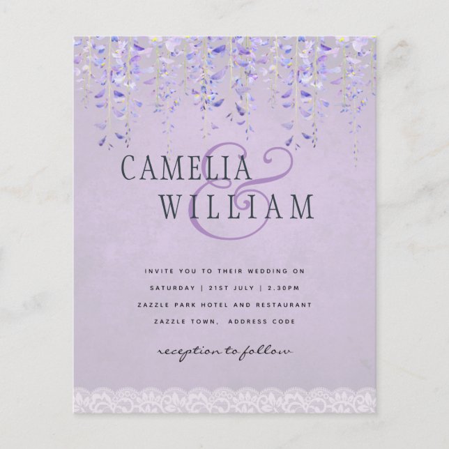 BUDGETEN Wisteria Lila Blommigt Snöre Wedding INVI Flygblad (Framsidan)