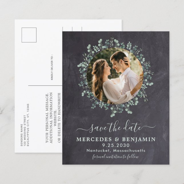 Budgetenery Eucalyptus Photo Save Date Posts (Fram/baksida)