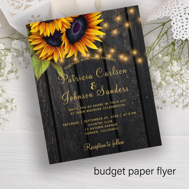 Budgetenkla lantliga solrosbröllopsinbjudan flygblad (Skapare uppladdad)