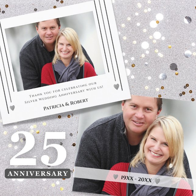 Budgetens 25-årsjubileum - tackkort för foto (Cherish 25 years of joy! Customize affordable Thank You cards with two pictures .)