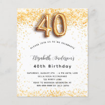 Budgetens 40-årsdag, inbjudan till guld glitter