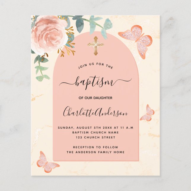 Budgetens baptism: blommigt-fjärilar i ro (Framsida)