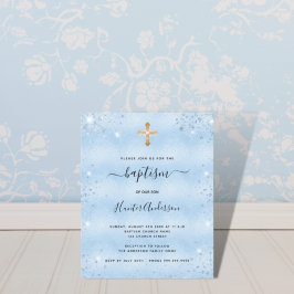 Budgetens baptism - ljusblå inbjudan till pojke