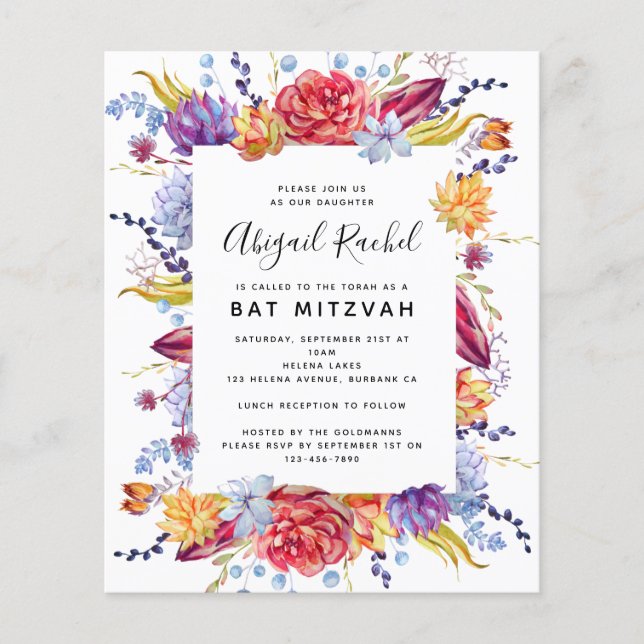 BUDGETENS Bat mitzvah lyckade inbjudan (Framsida)