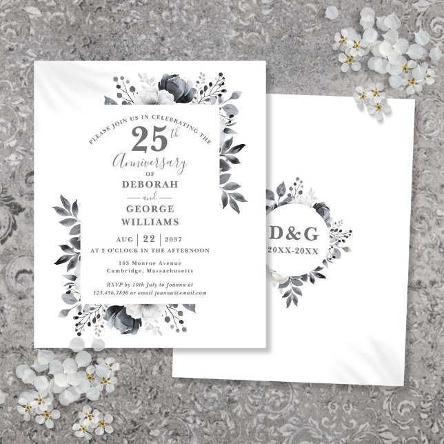 Budgetens Blommigt 25:e Bröllop-årsinbjudan (Budget Floral 25th Wedding Anniversary Invitation)