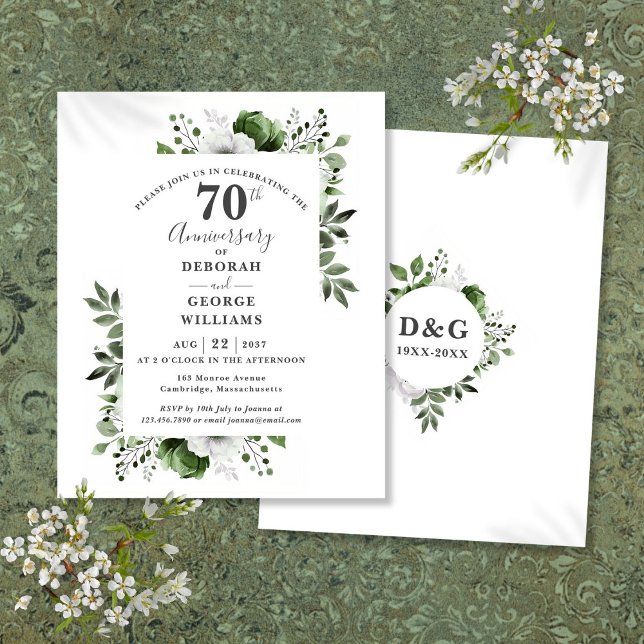 Budgetens Blommigt - 70:e Bröllop-årsinbjudan (Budget Floral 70th Wedding Anniversary Invitation)