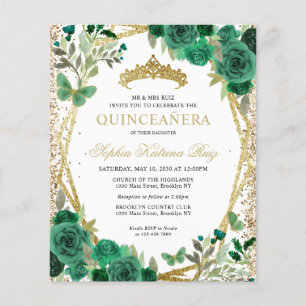 Budgetens Blommigt Grönt Guld Tiara Quinceañera In