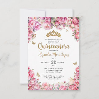 Budgetens Blommigt Rosa Guld Glitter Tiara Quincea Anteckningskort