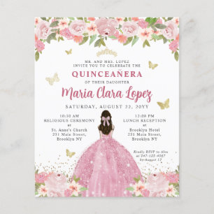 Budgetens Blommigt Rosa Guld Princess Quinceanera