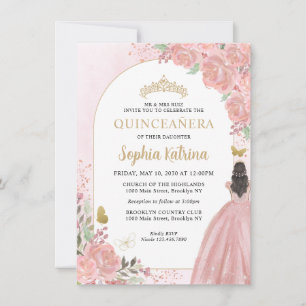 Budgetens Blommigt Rosa Guld Princess Quinceanera Anteckningskort