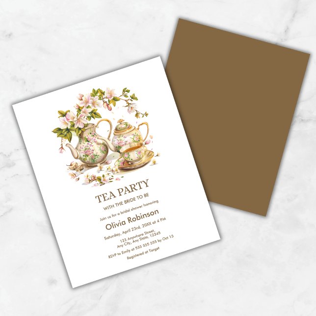 Budgetens Blommigt Tea Party Inbjudningskort för m (Budget Floral Teapot Tea Party Bridal Shower Invitation )