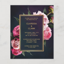 BUDGETENS Chic Rosa Peony & Guld bröllopsinbjudan
