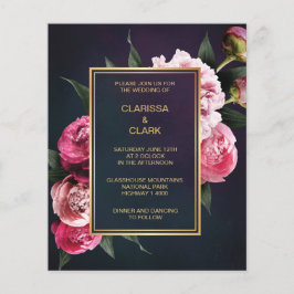 BUDGETENS Chic Rosa Peony & Guld bröllopsinbjudan