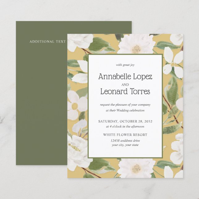 BUDGETENS Chic Vitblommor löv gult Bröllop (Fram/baksida)