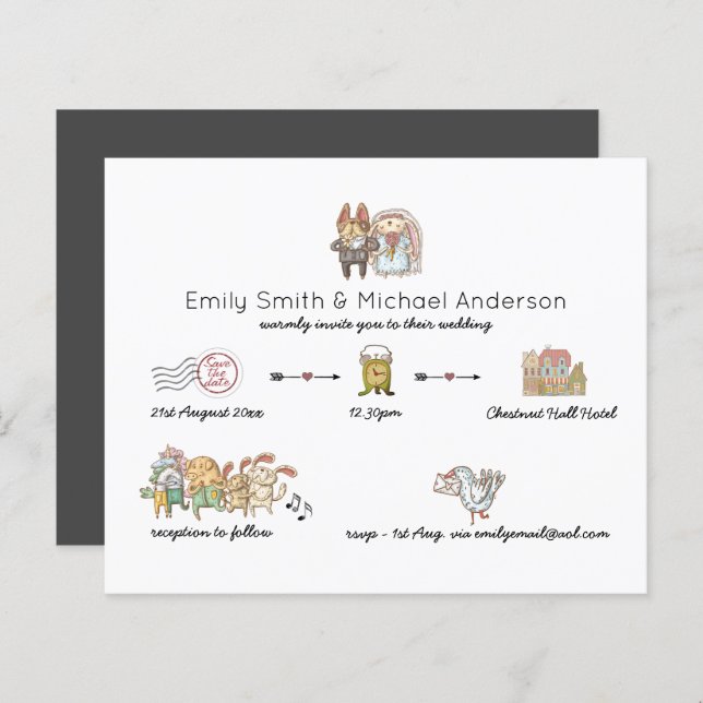 BUDGETENS DAGS för tidslinjen Bröllop i Inbjudan (Fram/baksida)