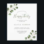 Budgetens elegant 30 år födelsedagsfest inbjudan<br><div class="desc">Rustik, modern, unik vattenfärg, eukalyptus greenery foliage Lycklig 30 födelsedagsfesters BUDGET-inbjudan till ett överkomligt pris. LÄS DETTA INNAN DU KÖPER! Detta är ett budgetöverkomligt kort som är tryckt på ett pappert lakan (varje lakan har ett kort). För att få bästa prisa kvalitet rekommenderar vi att du väljer den pappra typen...</div>