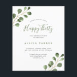 Budgetens elegant 30 år födelsedagsfest inbjudan<br><div class="desc">Rustik, modern, unik vattenfärg, eukalyptus greenery foliage Lycklig 30 födelsedagsfesters BUDGET-inbjudan till ett överkomligt pris. LÄS DETTA INNAN DU KÖPER! Detta är ett budgetöverkomligt kort som är tryckt på ett pappert lakan (varje lakan har ett kort). För att få bästa prisa kvalitet rekommenderar vi att du väljer den pappra typen...</div>