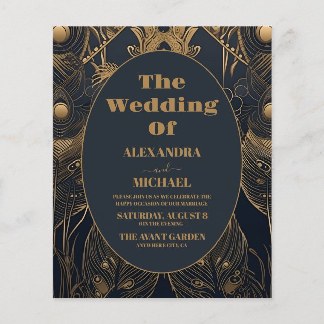 Budgetens Elegant Art Deco Peacocks Bröllop (Framsida)