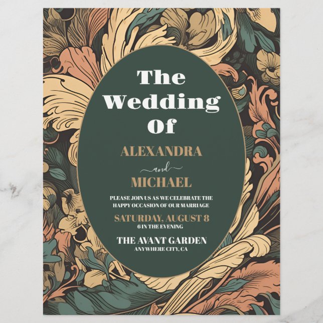 Budgetens Elegant Blommigt Art nouveau Bröllop Reklamblad (Framsidan)