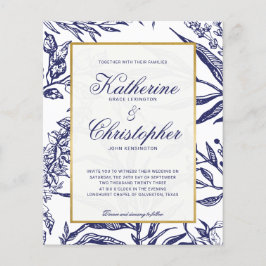 BUDGETENS Elegant Navy Blue Guld Botanique Bröllop