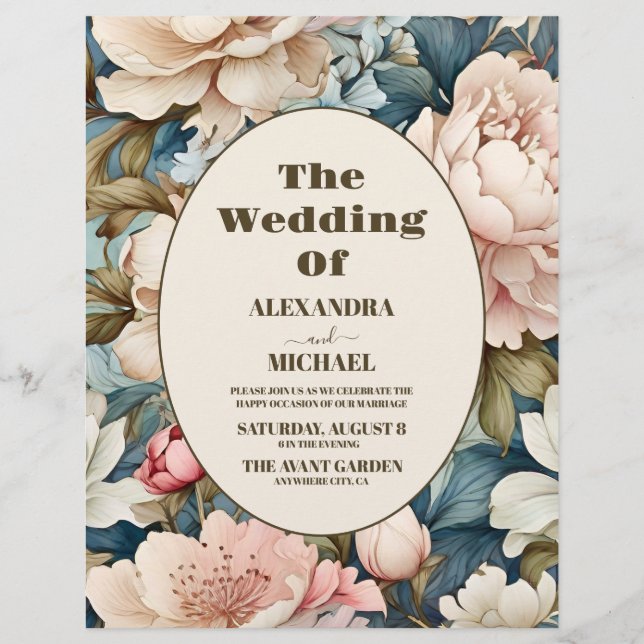 Budgetens Elegant Rosa Blommigt Bröllop Reklamblad (Framsidan)