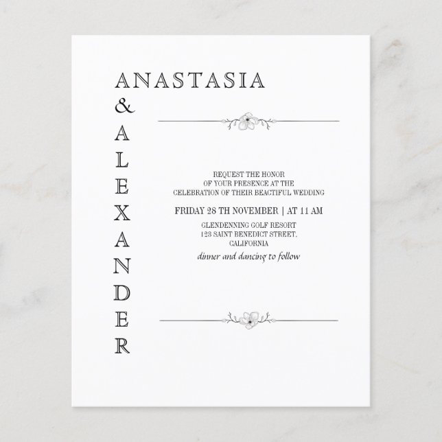 Budgetens enkla bröllopsinbjudan. (Framsida)