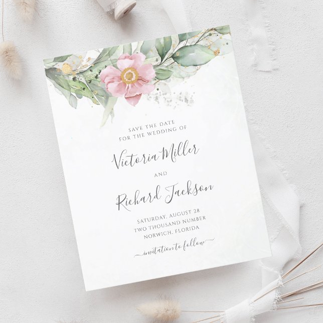 Budgetens eukalyptus Greenery-Blommigt Spara datum (Skapare uppladdad)