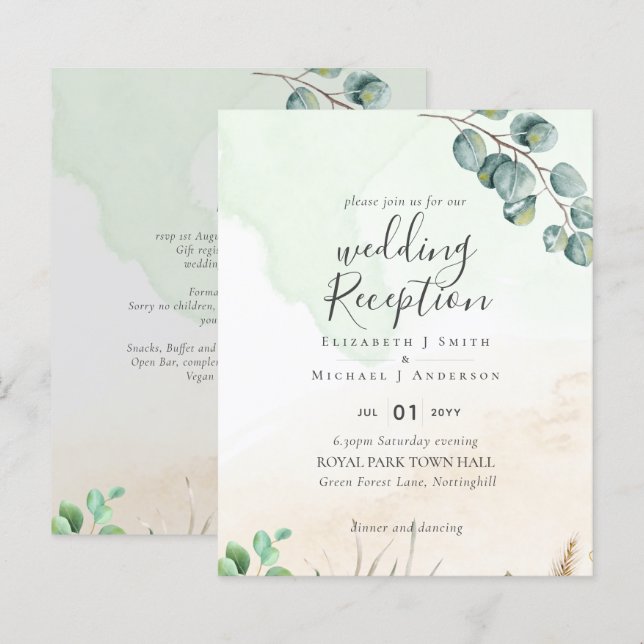 Budgetens eukalyptus Greenery Wedding RECEPTION Pa (Fram/baksida)