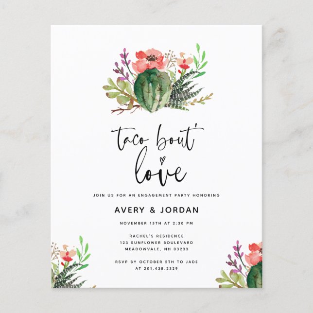 Budgetens framgångsrika Taco Bout Kärlek Förlovnin Flygblad (Framsidan)