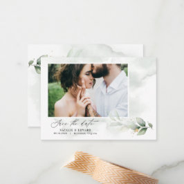 budgetens grönt eukalyptus bröllop spara datum anteckningskort