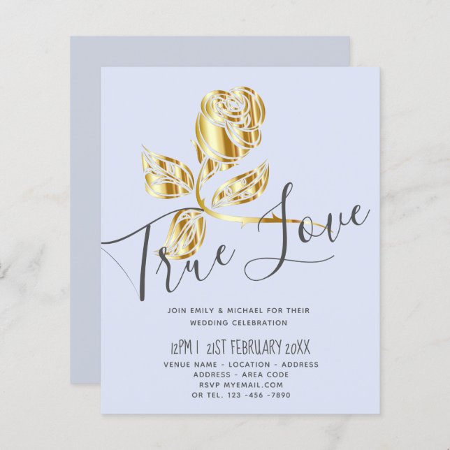 BUDGETENS inbjudan till Äkta kärlek bröllopsinbjud (Fram/baksida)