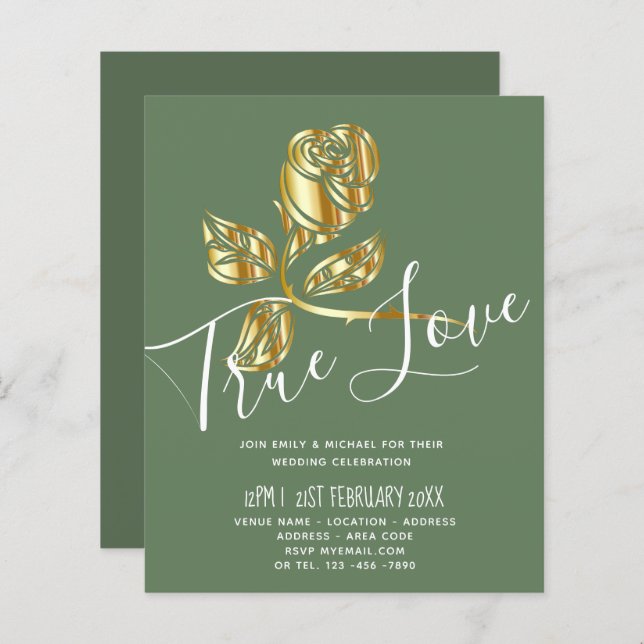 BUDGETENS inbjudan till Äkta kärlek bröllopsinbjud (Fram/baksida)