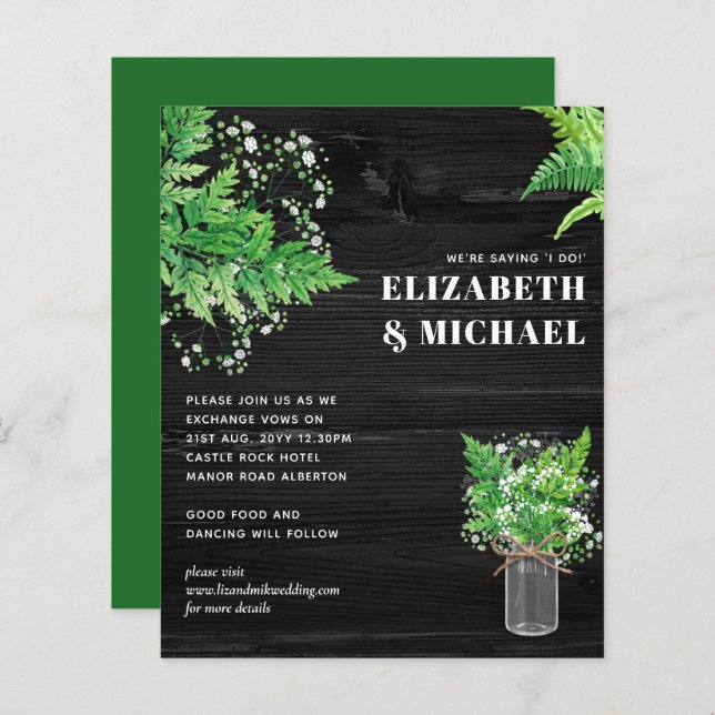 BUDGETENS inbjudan till monokromatiska Fern Greene (Fram/baksida)