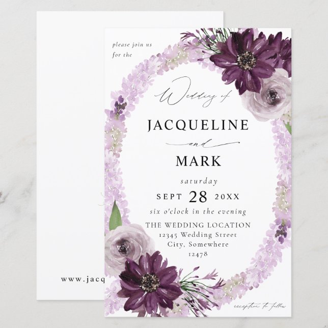 Budgetens Lila och Lavender Blommigt Ring Bröllop  (Fram/baksida)