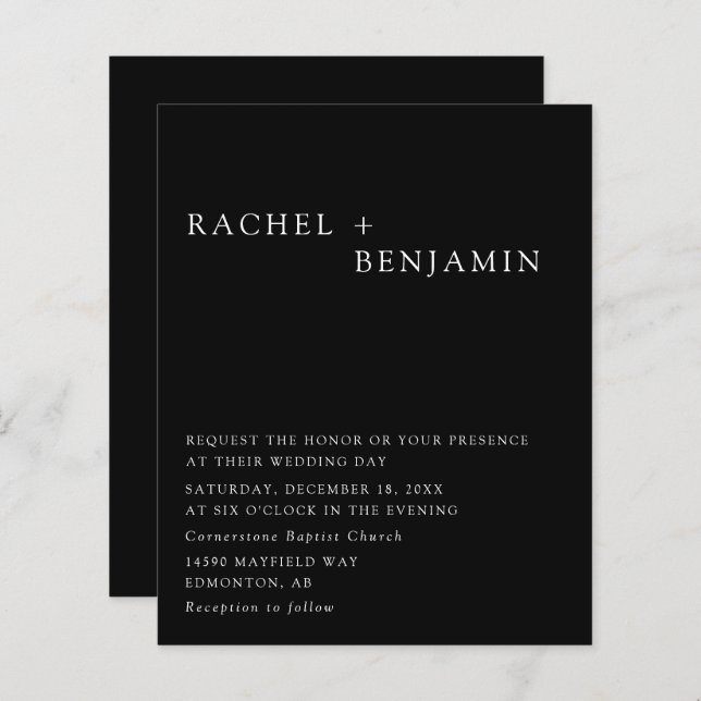 Budgetens minimalistiska Elegant bröllop-svarta ba (Fram/baksida)