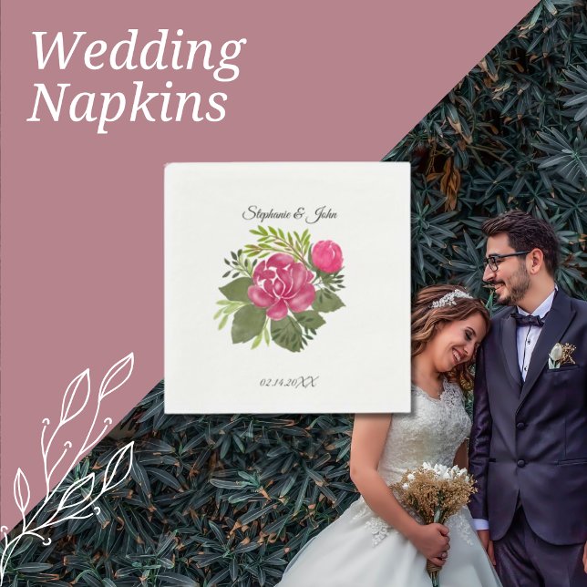 Budgetens Rosa Blommigt Bröllop Pappersservett (Floral Wedding Napkins)