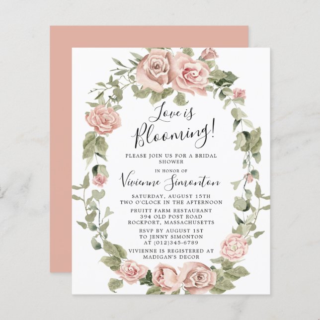 Budgetens Rosa Blommigt Kärlek blossar upp Möhippa (Fram/baksida)